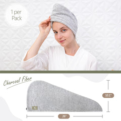 MyHomeBody hair towel wrap closeup charcoal fiber highlights soft, absorbent texture