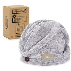 MyHomeBody hair towel wrap front view for quick-dry, plush charcoal fabric