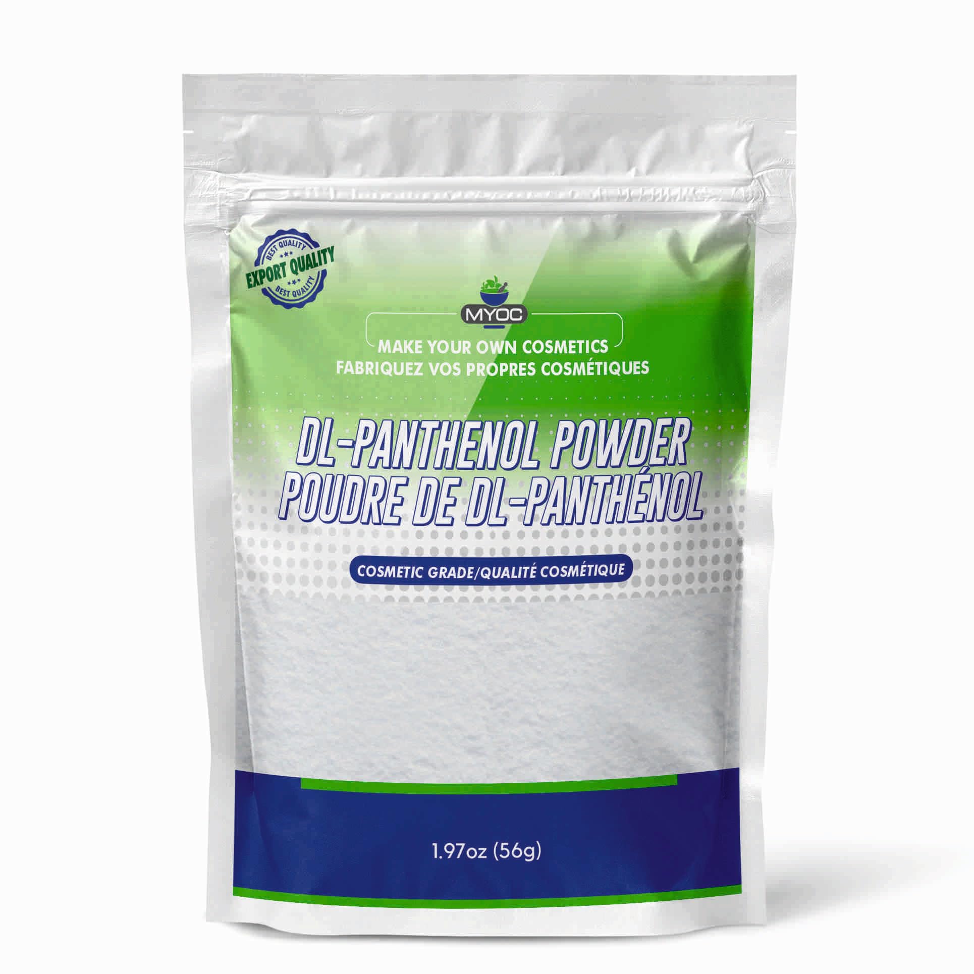 MYOC DL-Panthenol powder bottle for easy measurement in DIY skincare