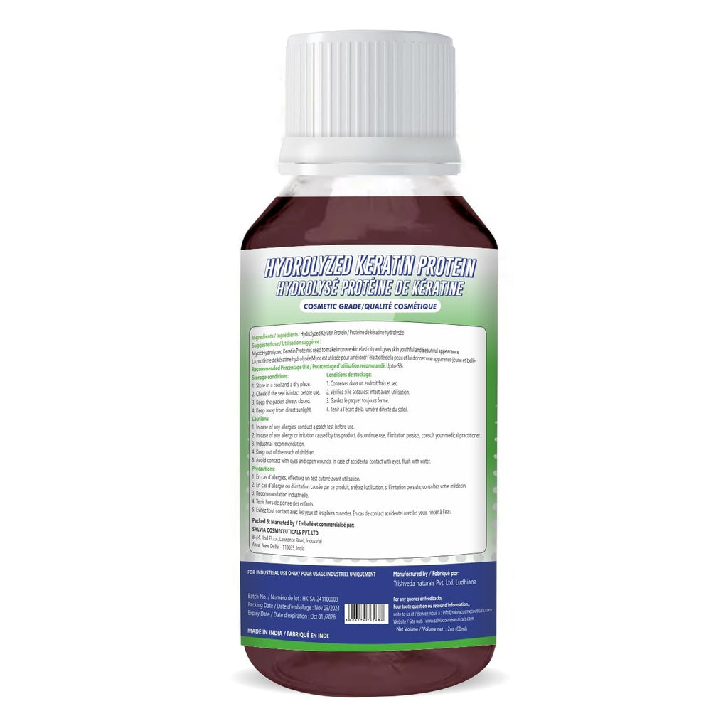 MYOC hydrolyzed keratin liquid pour action for easy DIY treatment.
