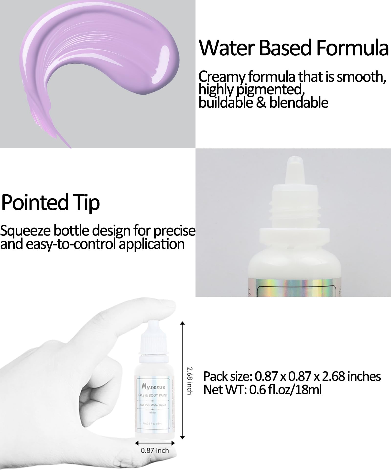 Mysense pastel purple face paint squeeze-bottle tip for detailed designs.