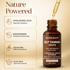 MYSTÉRE BEAUTÉ Self-Tanning Drops body application demonstrates even color.