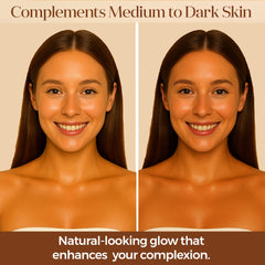 MYSTÉRE BEAUTÉ Self-Tanning Drops face application swatch shows even tone.