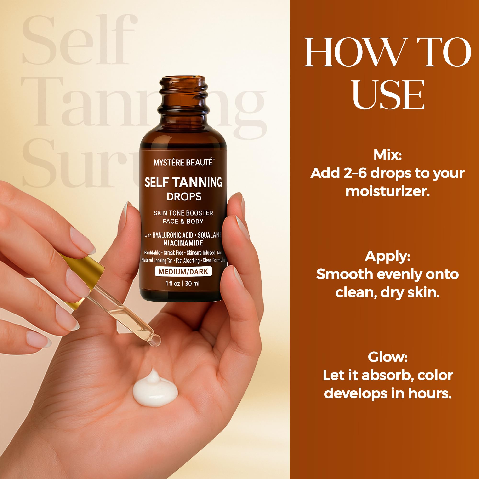 MYSTÉRE BEAUTÉ Drops mixed with moisturizer to customize your glow.