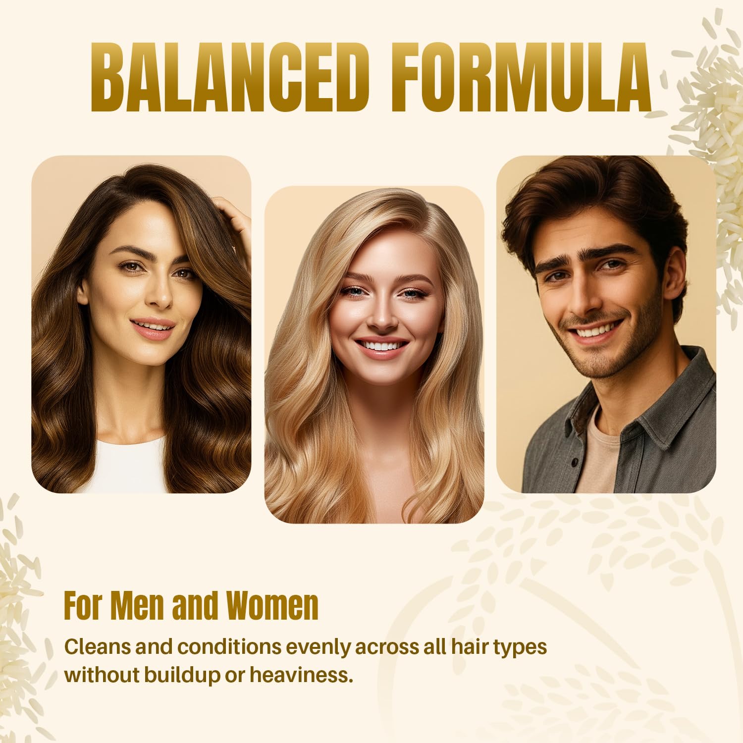 MYSTÉRE BEAUTÉ Rice Water Ingredients Chart—highlights biotin, keratin, argan oil for resilience.
