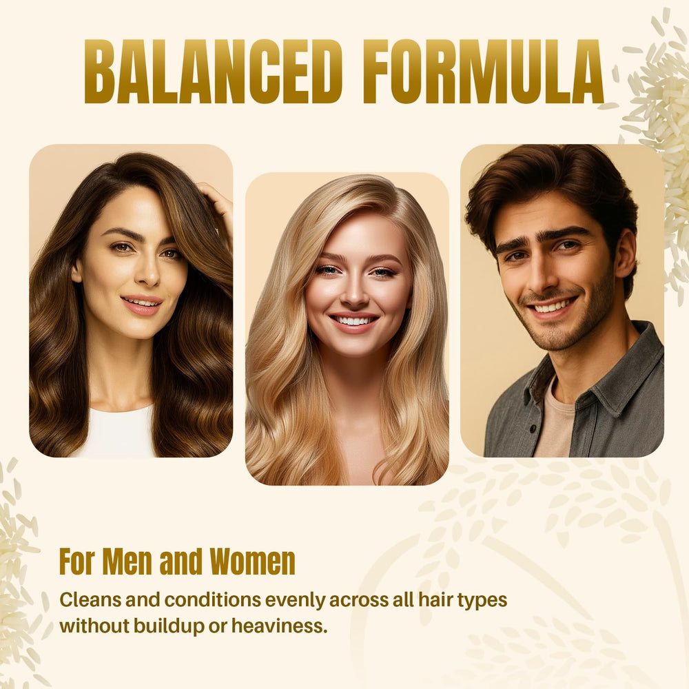 MYSTÉRE BEAUTÉ Rice Water Ingredients Chart—highlights biotin, keratin, argan oil for resilience.