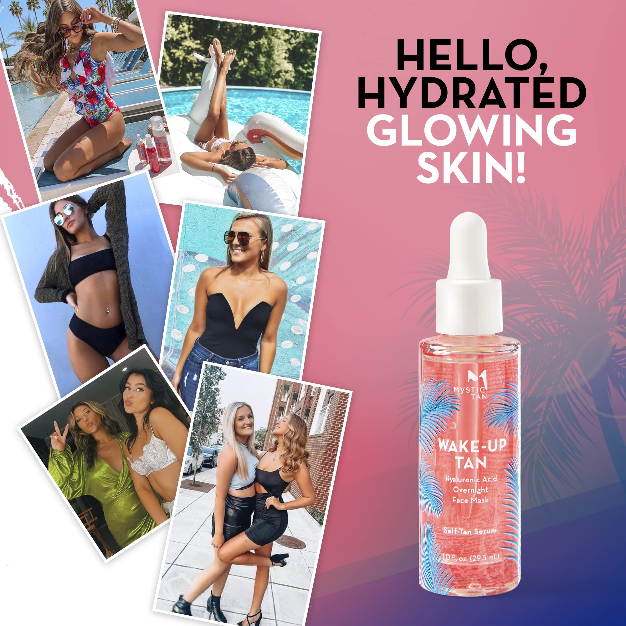 Mystic Tan product label highlights eco-certified DHA and erythrulose.