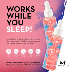 Mystic Tan serum featuring hyaluronic acid for soft, hydrated skin texture.