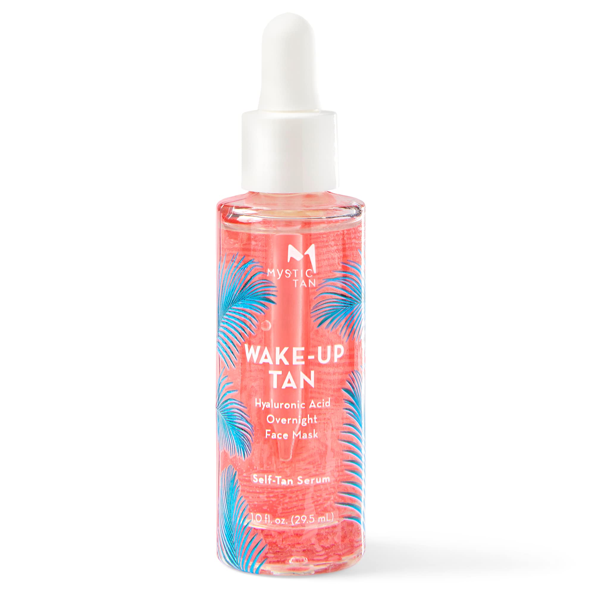 Mystic Tan Wake Up Tan serum bottle ready for nighttime application for a natural morning glow.