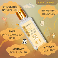 Mystique Abundance Revatology drops on palm demonstrate lightweight hydration for kids' hair.