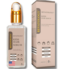 Mystique Abundance Revatology kids serum bottle closeup highlights lightweight leave-in for daily growth.