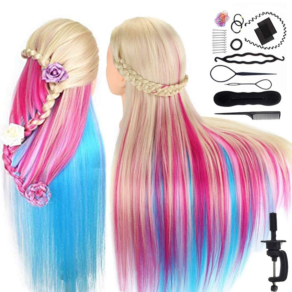 MYSWEETY 29-inch colorful hair mannequin head closeup for realistic practice and styling.