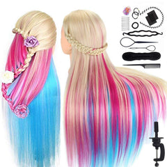 MYSWEETY 29-inch colorful hair mannequin head closeup for realistic practice and styling.