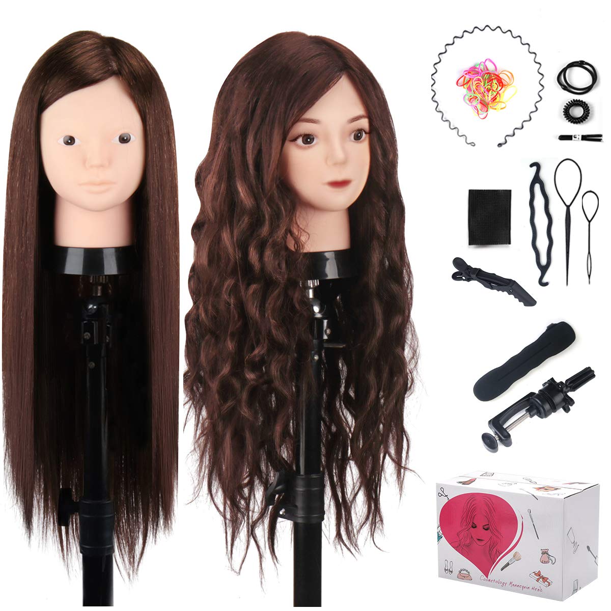 MYSWEETY mannequin head front view with 80% real hair for realistic styling practice.