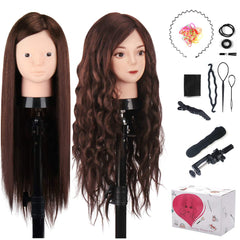 MYSWEETY mannequin head front view with 80% real hair for realistic styling practice.