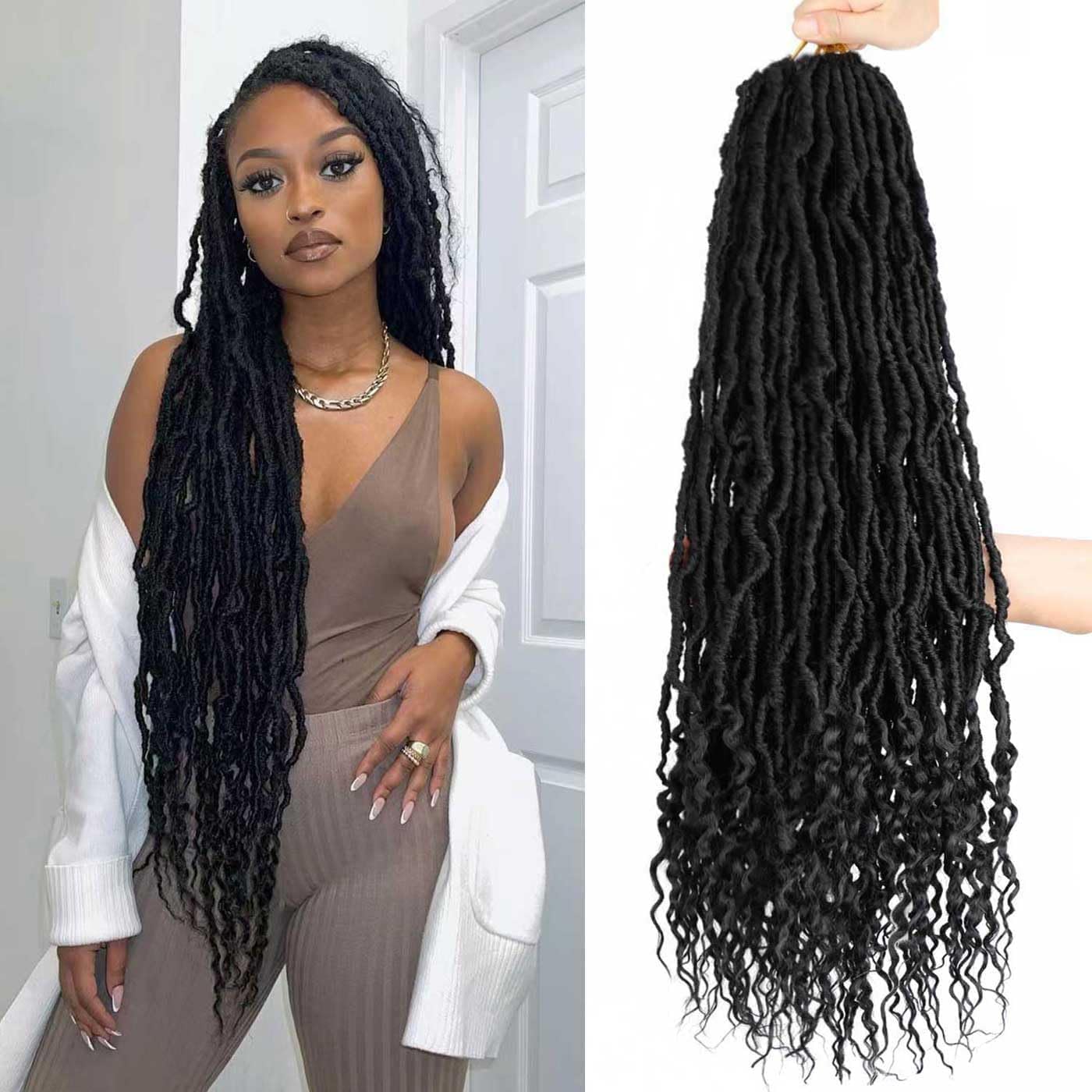 Mytarku Soft Locs 24 inch curly ends closeup shows lightweight fullness.