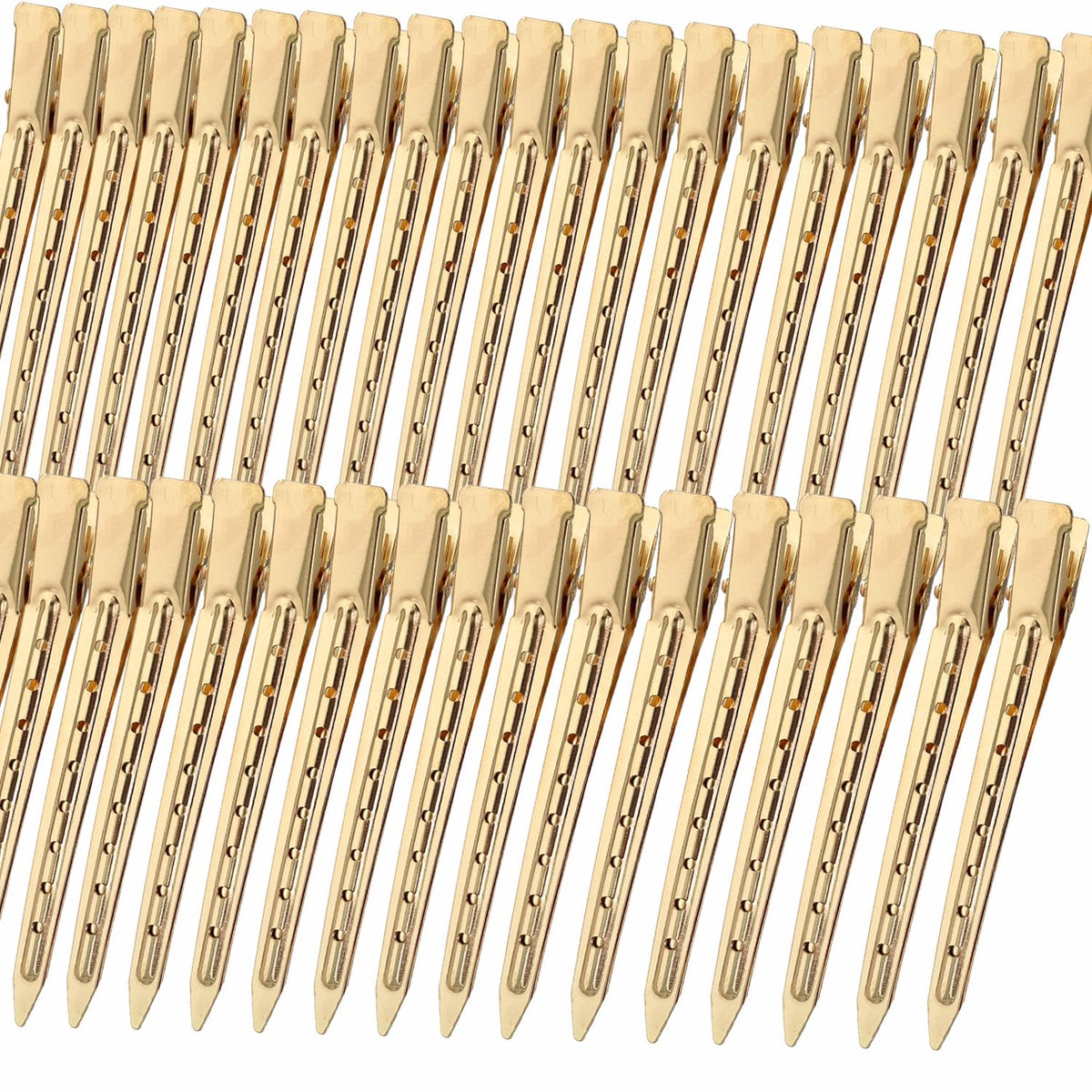 Mythos 40pcs golden duck-billed clips in packaging showing durable metal design
