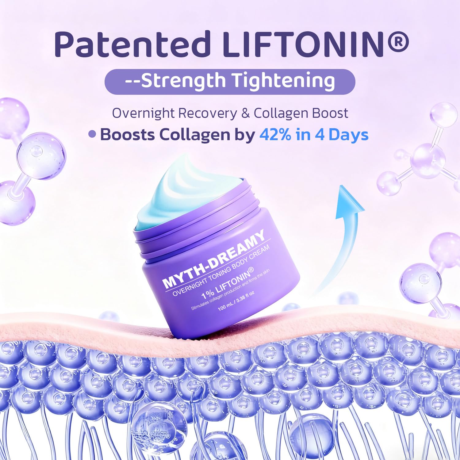 MythosFlow Dreamy Overnight Toning Whip being applied for overnight skin tightening routine