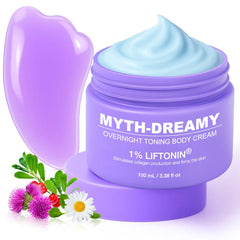 MythosFlow Dreamy Overnight Toning Whip bottle showing night-time firming formula for smoother skin
