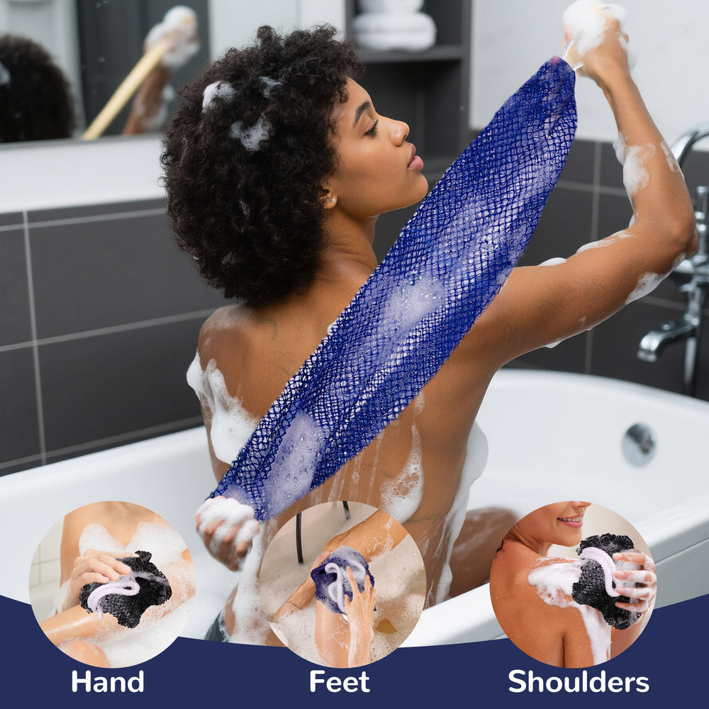 Mytium African net sponge with knots shown for portable travel use