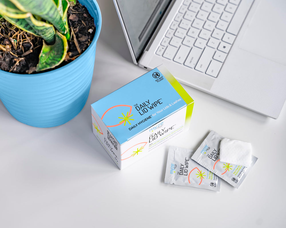 Myze preservative-free label conveys gentle, irritation-minimizing care.