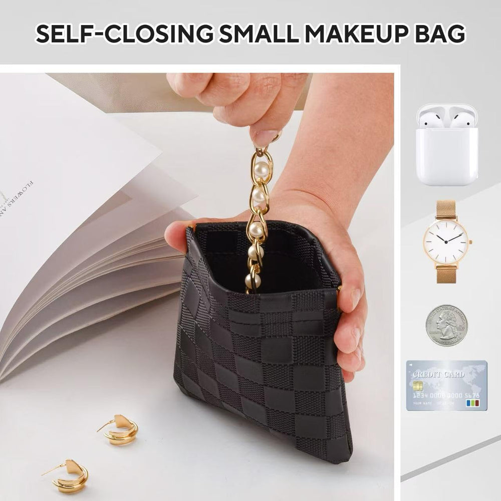 MZLUWM small purse pouch focuses on on-the-go touch-ups with lipstick and cards.