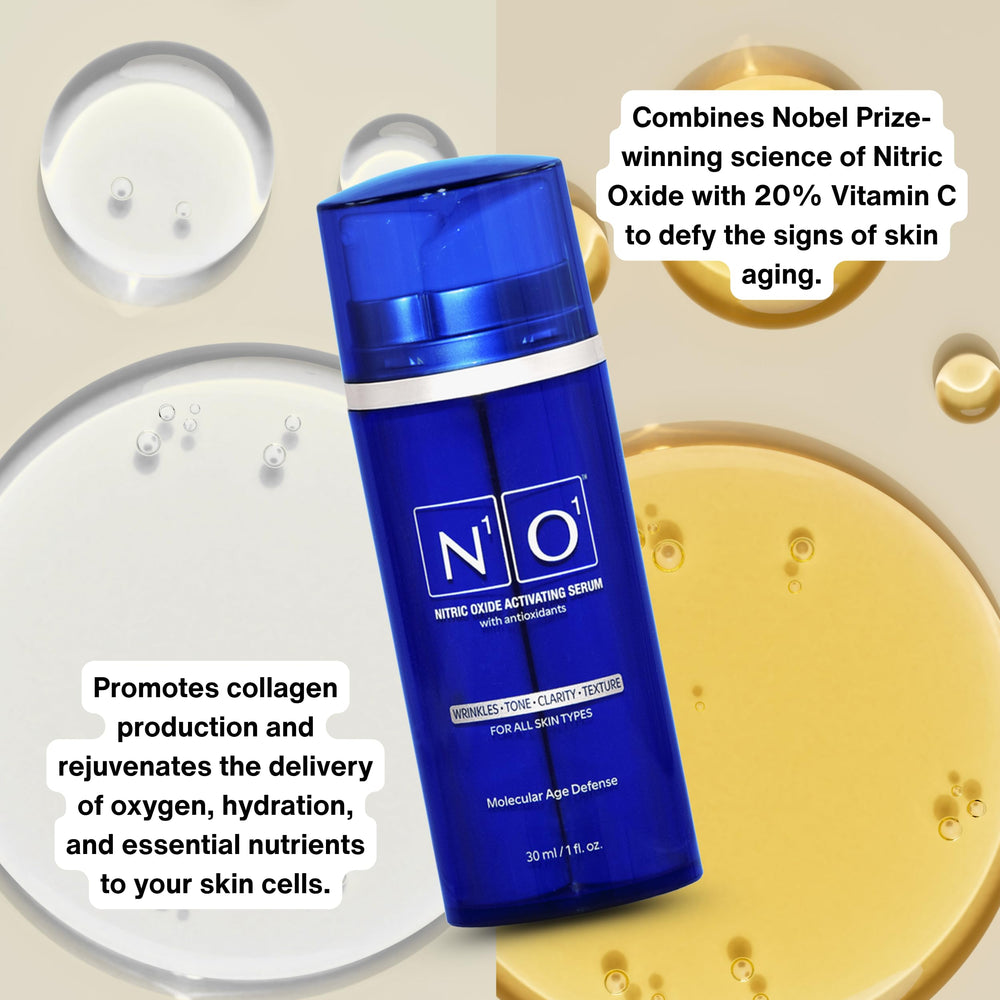 N1O1 Nitric Oxide Serum vial close-up emphasizes clean formulation