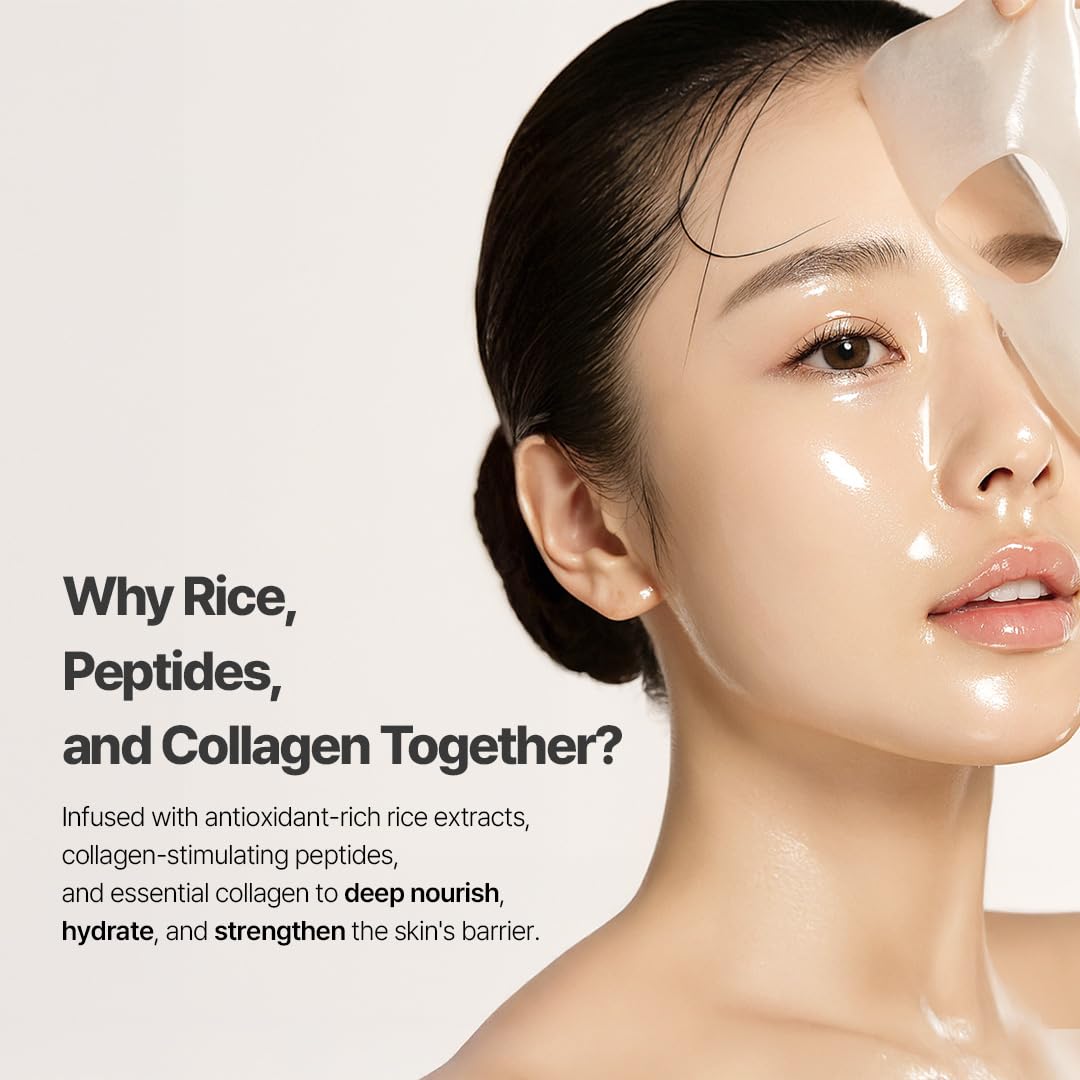 NACIFIC Rice Pepta Collagen Mask ampoule-essence reveals rich collagen-rich serum for nourishment.
