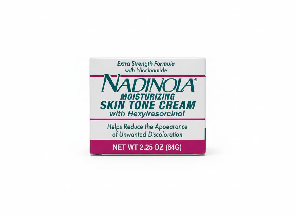 Nadinola moisturizing skin-tone-cream jar shows smooth texture for daily hydration
