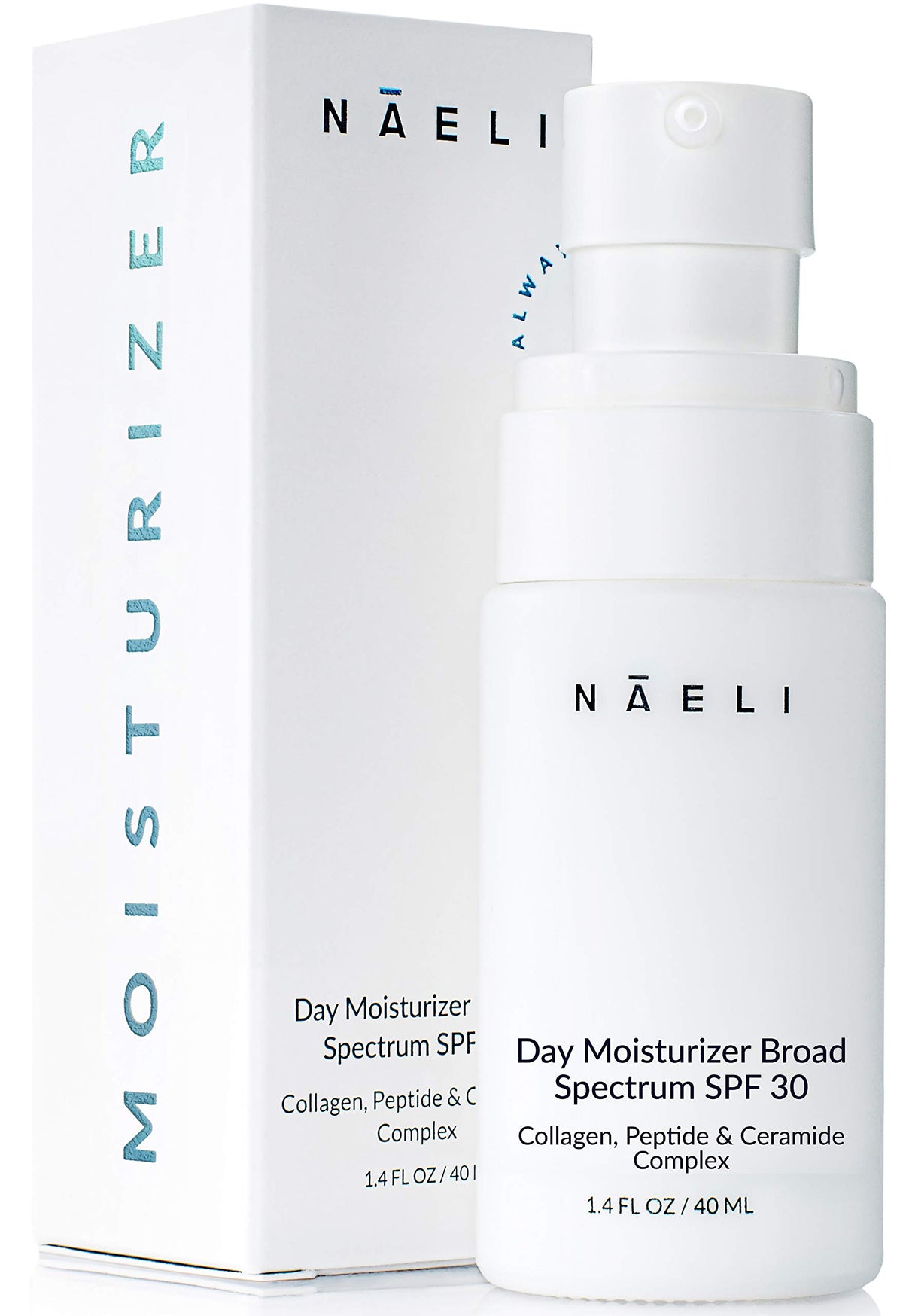 NAELI Face Moisturizer SPF30 bottle closeup highlighting lightweight hydration for daily protection.