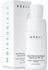NAELI Face Moisturizer SPF30 bottle closeup highlighting lightweight hydration for daily protection.