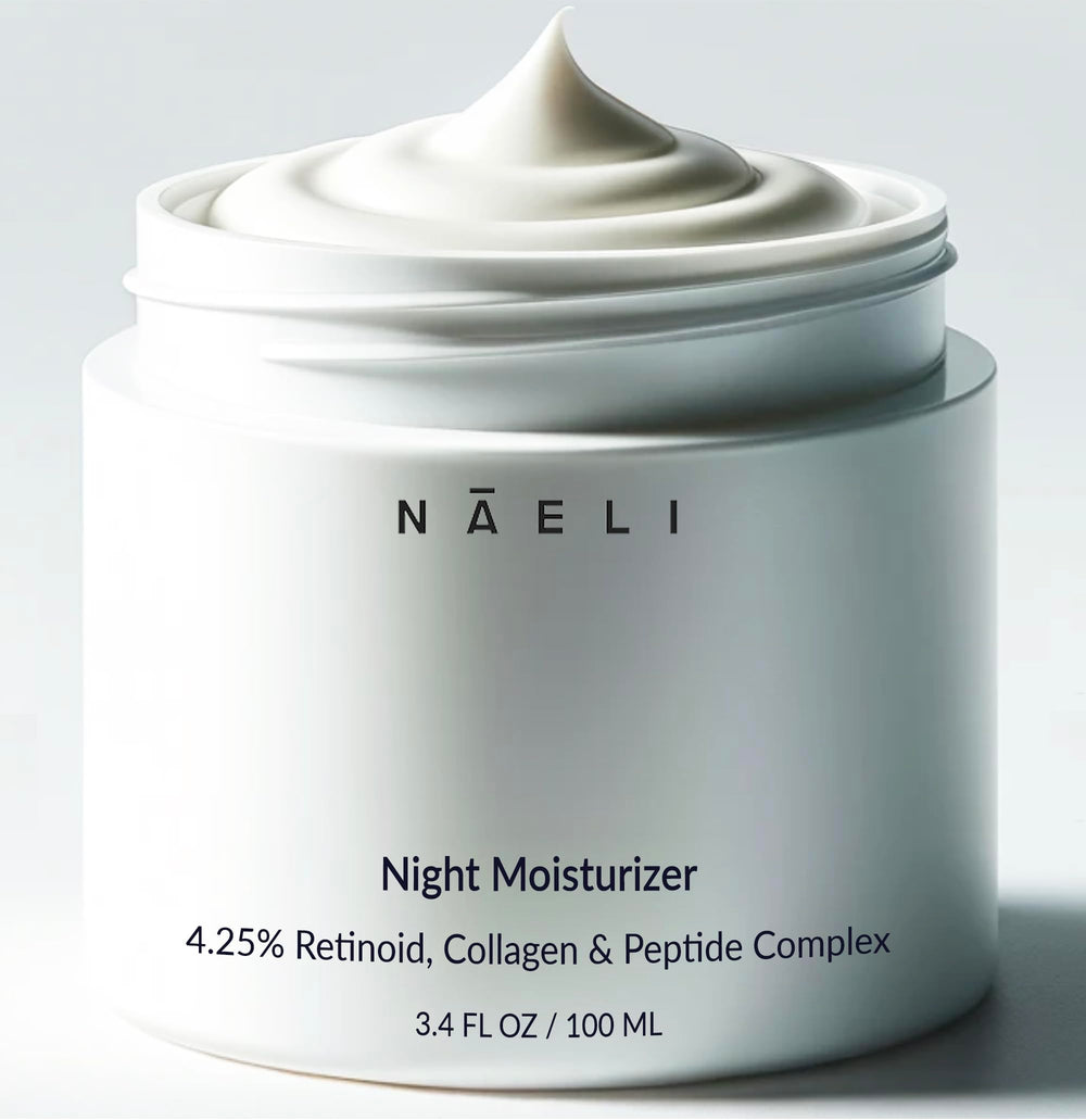 NAELI Retinoid Night Cream bottle with overnight hydration for smoother skin