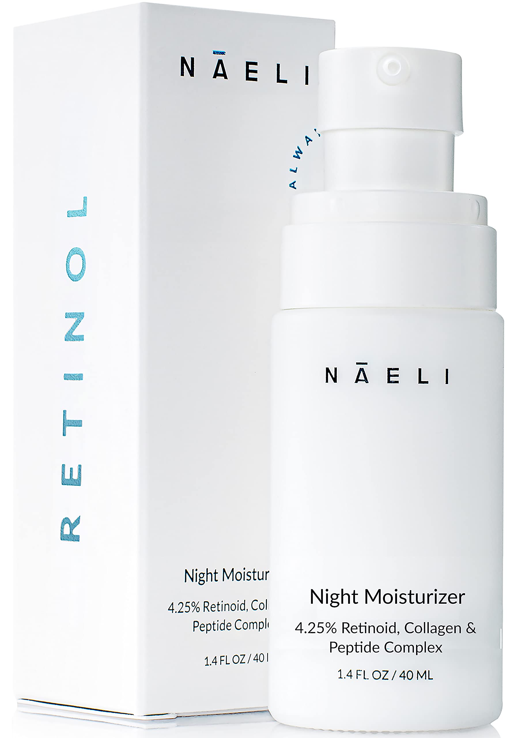 NAELI Retinoid Night Cream jar front highlights anti aging formula for firmer, smoother skin.