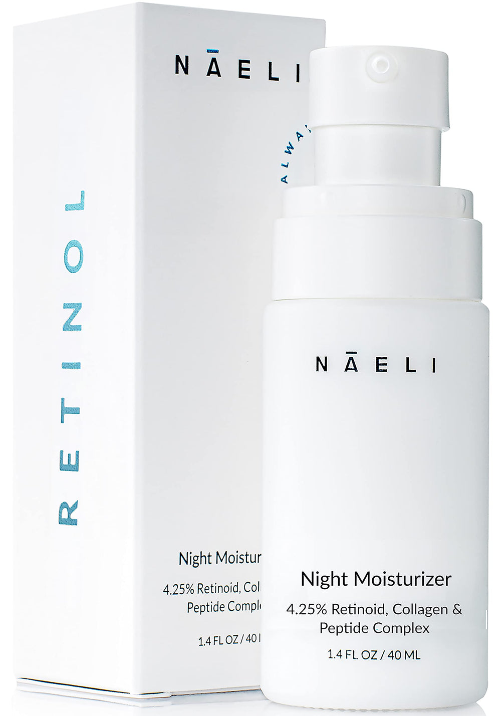 NAELI Retinoid Night Cream jar front highlights anti aging formula for firmer, smoother skin.