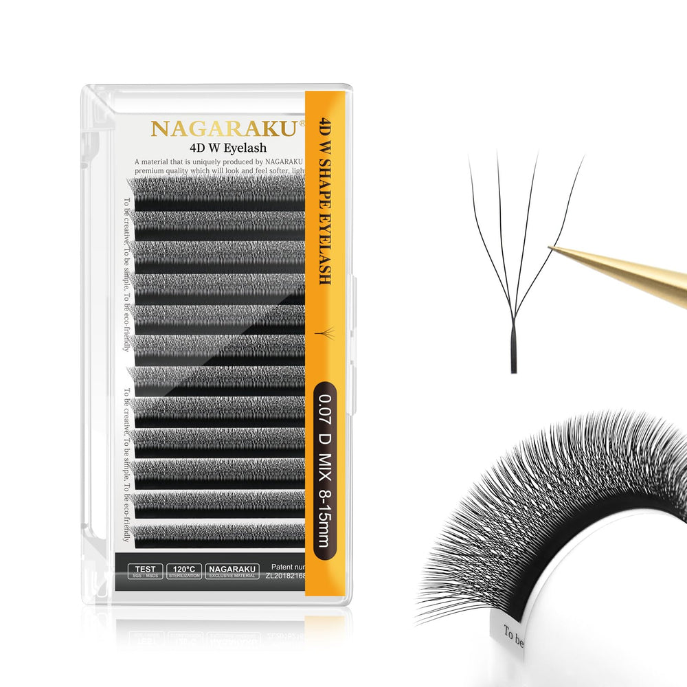 NAGARAKU 4D W shape lash fans close-up showing fluffy, natural volume.