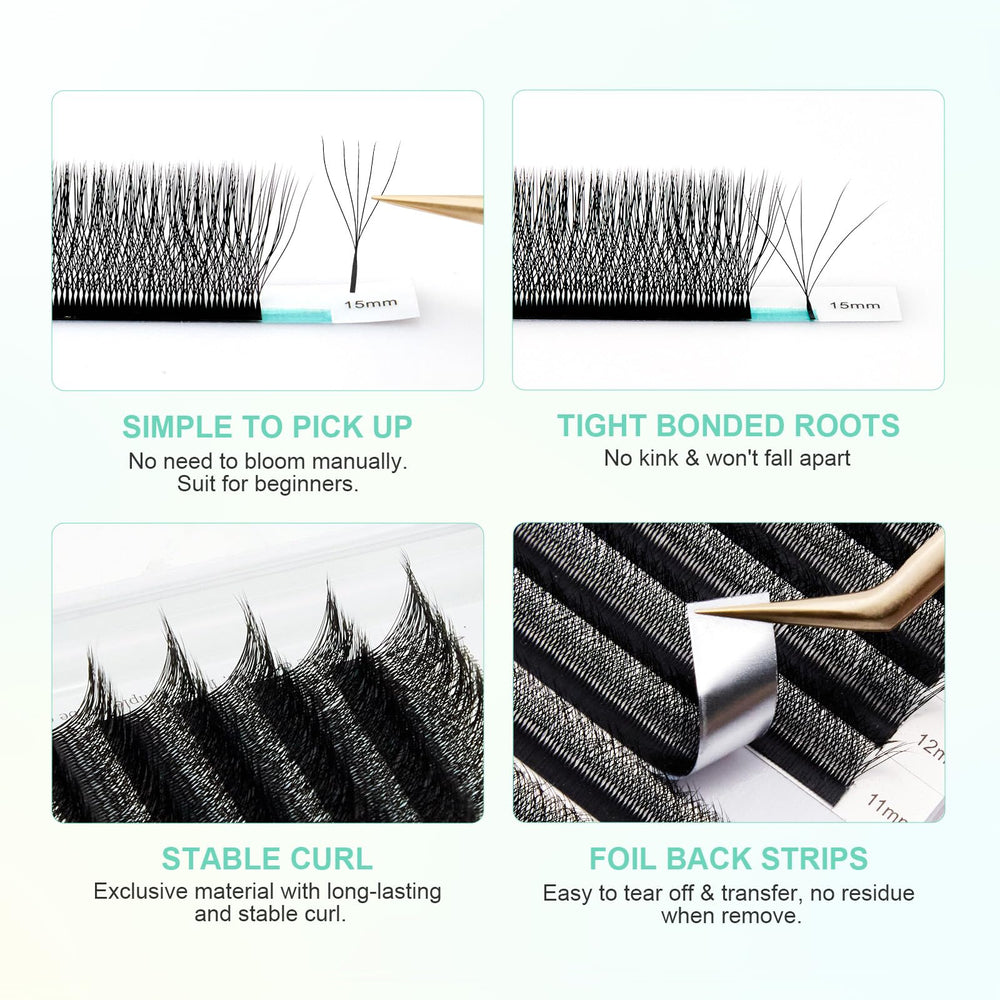 Nagaraku 5D W-shape lash fan application preview for easy self-application.