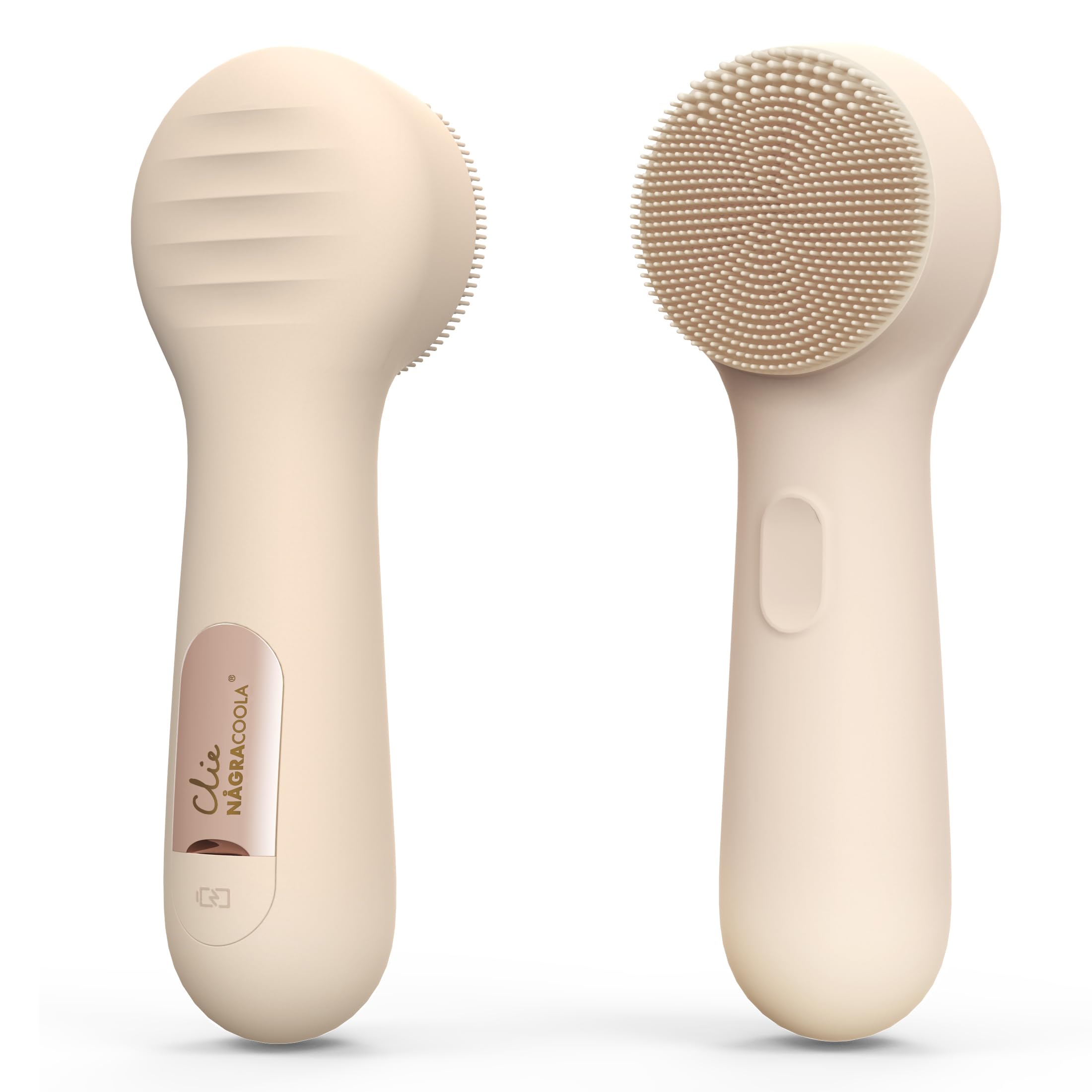 Nagra-Coola CLIE 2.0 front view shows a soft silicone brush for gentle cleansing.