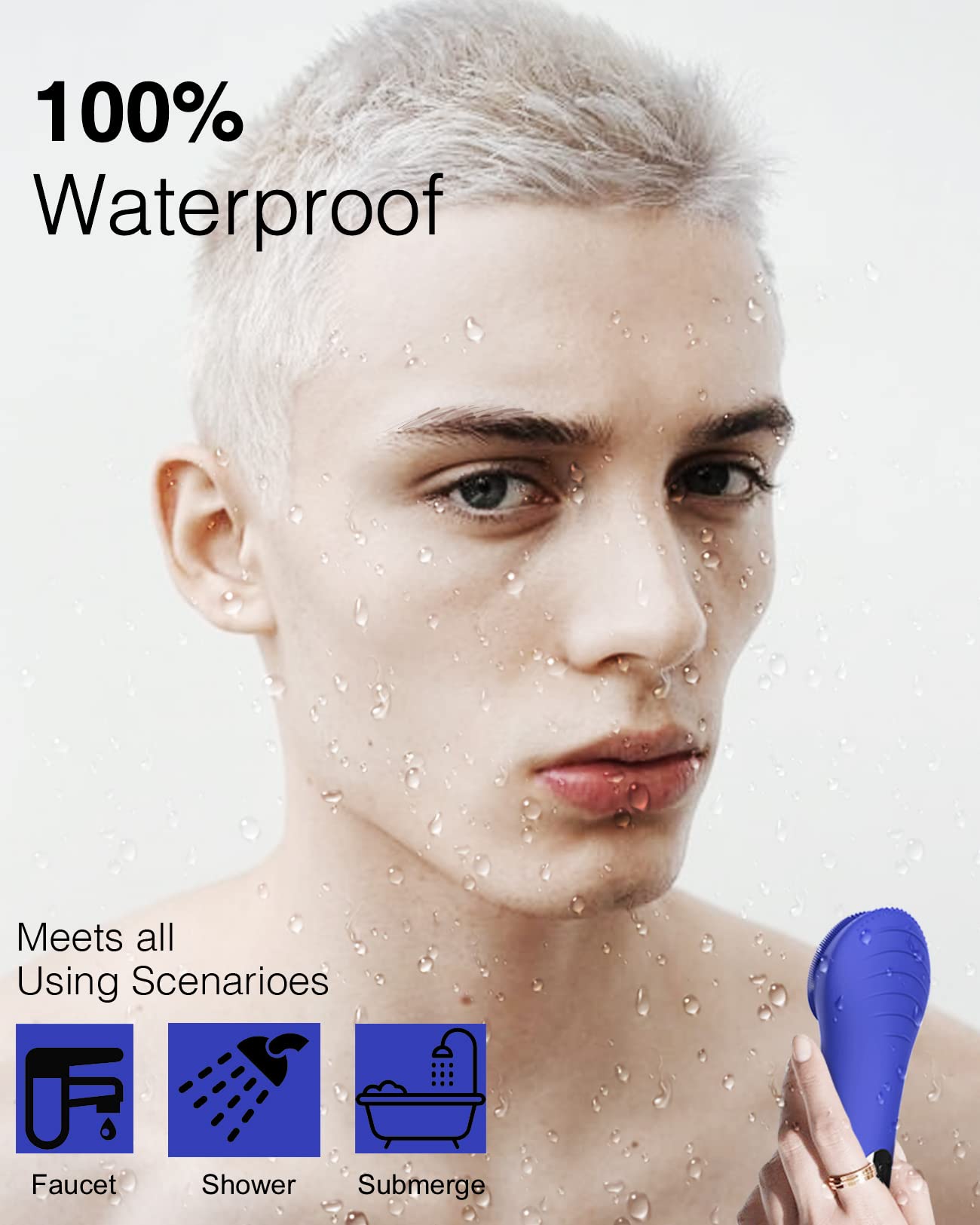 några-coola CLIE brush wet-face shot demonstrating shower cleansing.