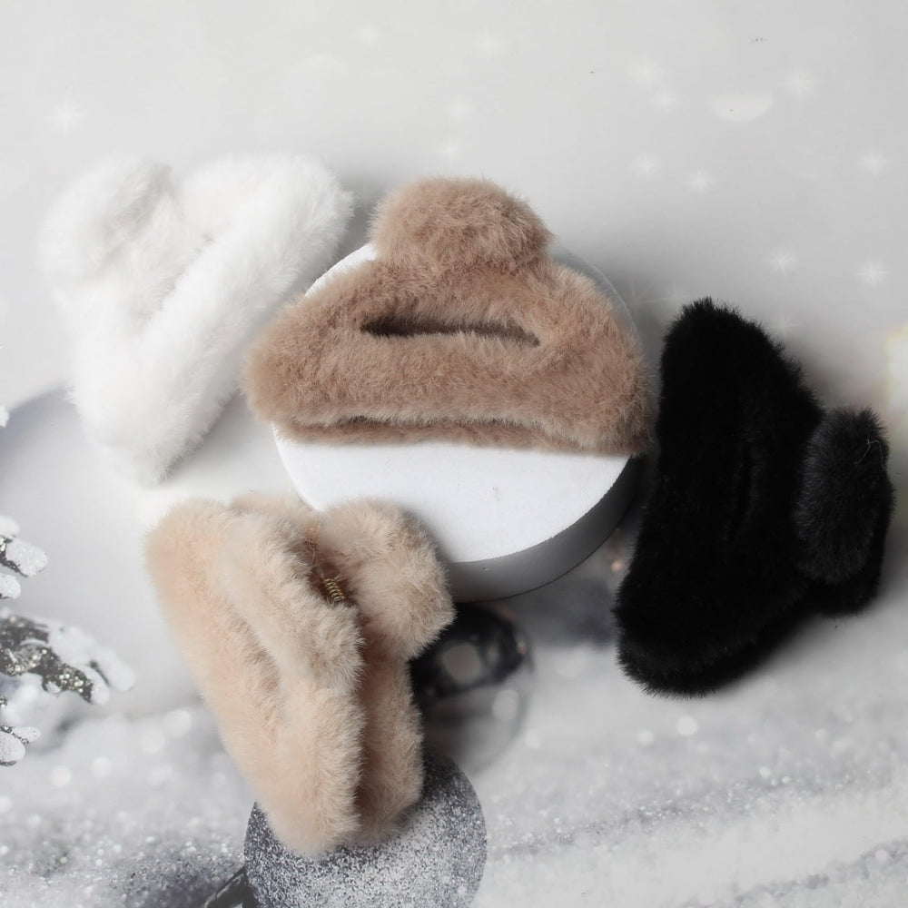 Naibirdr fluffy hair clip halfshape khaki keeps hair tidy during work or school.