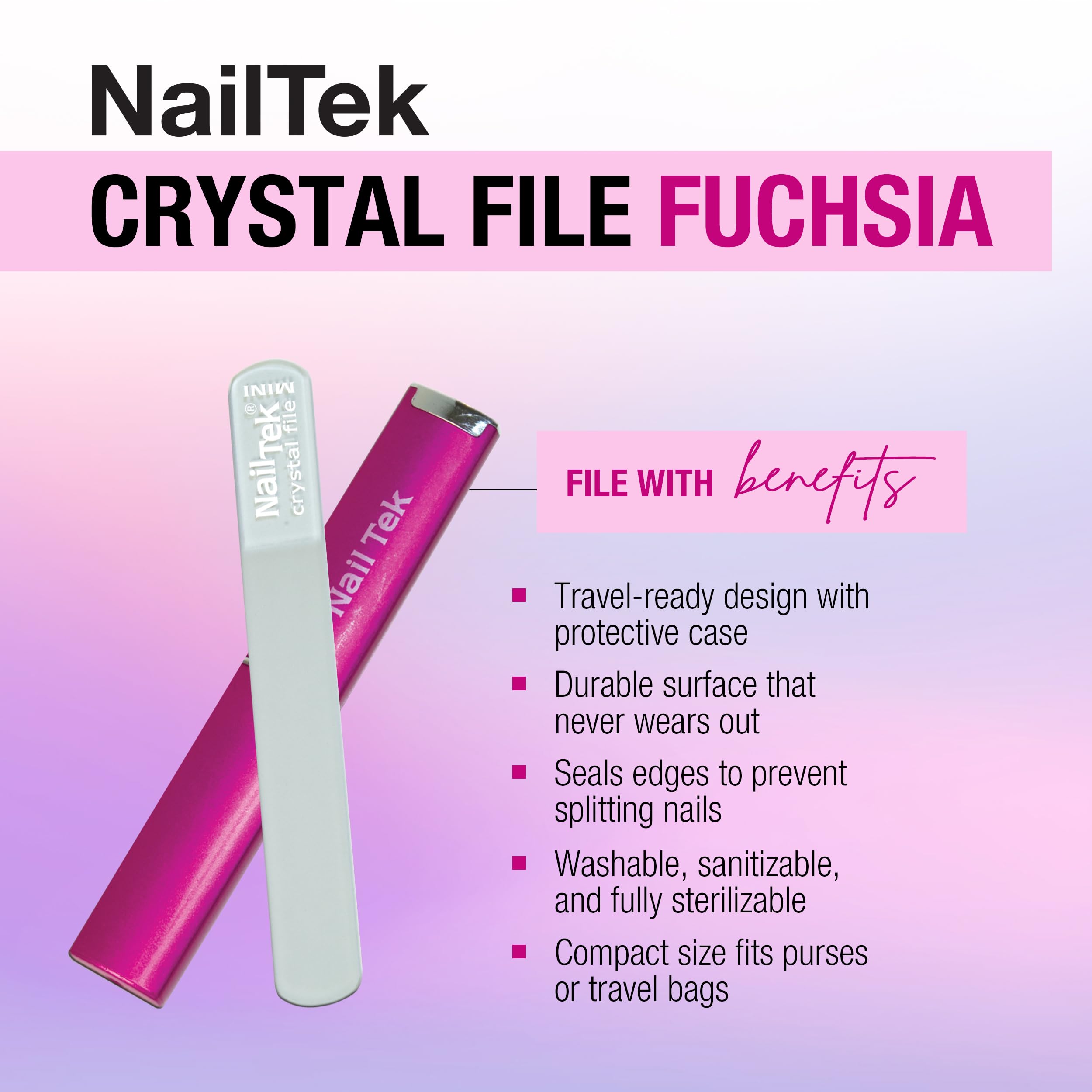 Nail Tek Crystal File in fuchsia color for stylish portable nail care