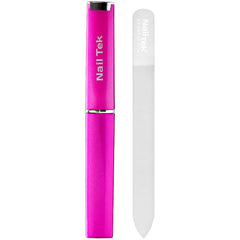 Nail Tek Crystal File glass closeup demonstrates gentle smoothing for natural nails.