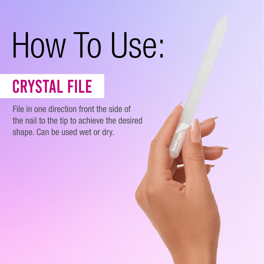 Nail Tek Crystal File nails-smoothing action reveals refined edges and a neat finish.