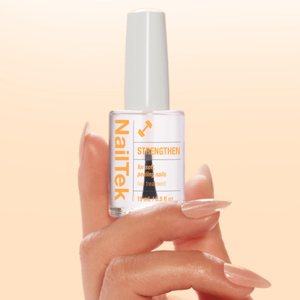 Nail Tek Formula 2 nails closeup showing protein-enriched repair on soft nails