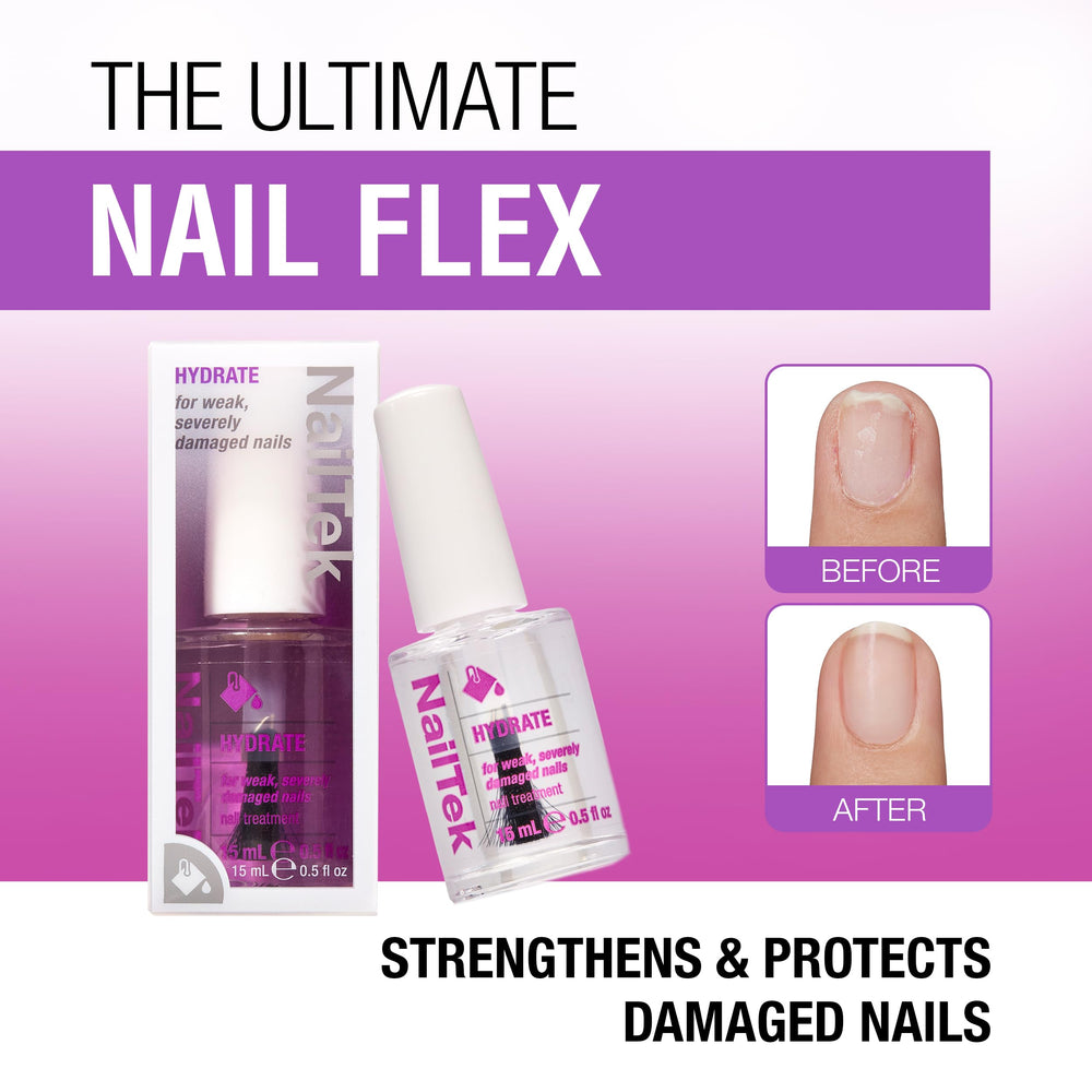 Nail Tek Hydrate application on nails as base coat for smoother polish.