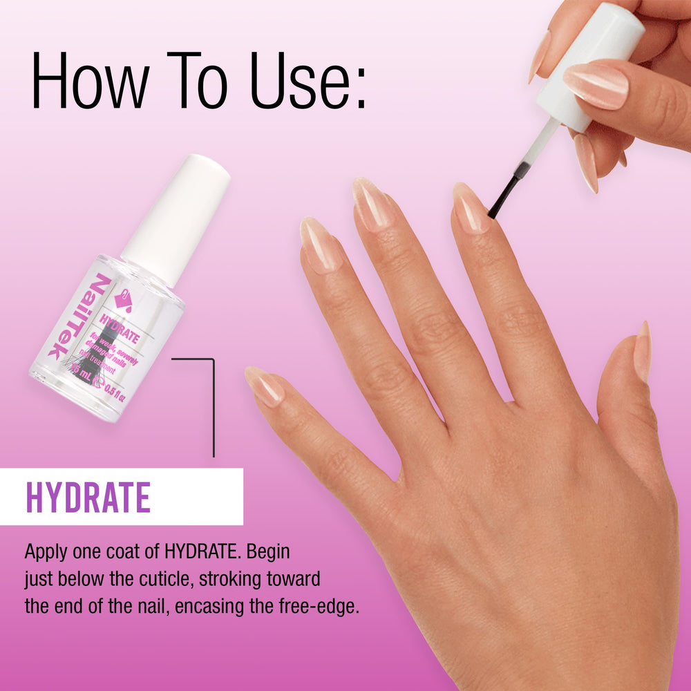 Nail Tek Hydrate creamy texture on fingertip ready for application.
