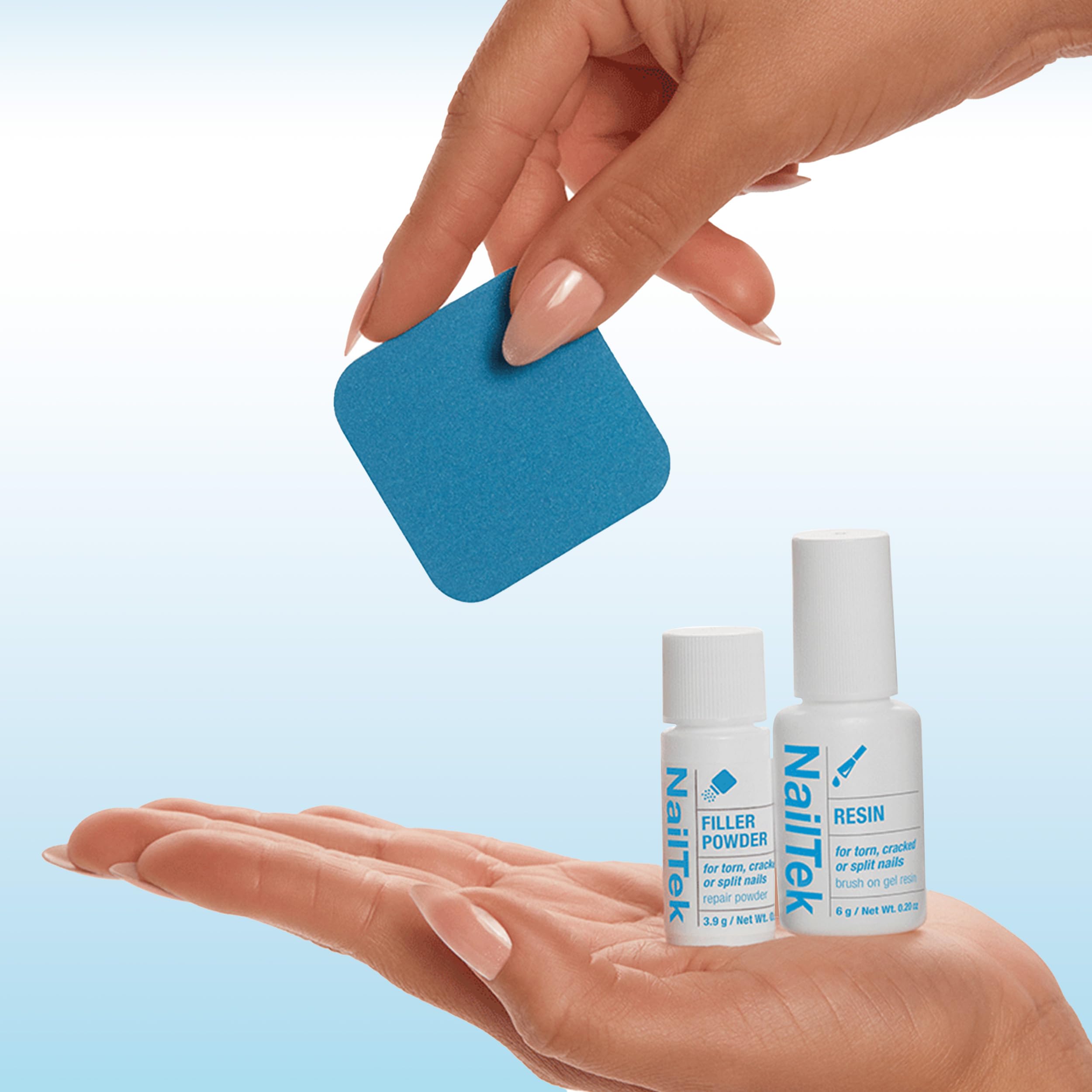 Close-up of nails showing growth-friendly finish with Nail Tek