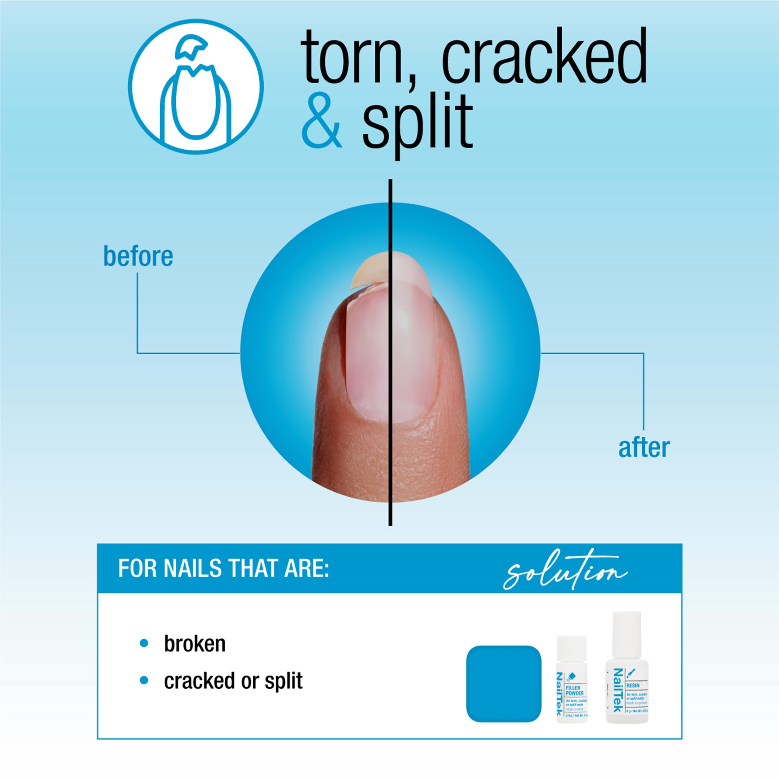 Nail Tek filler powder filling gaps for stronger nails