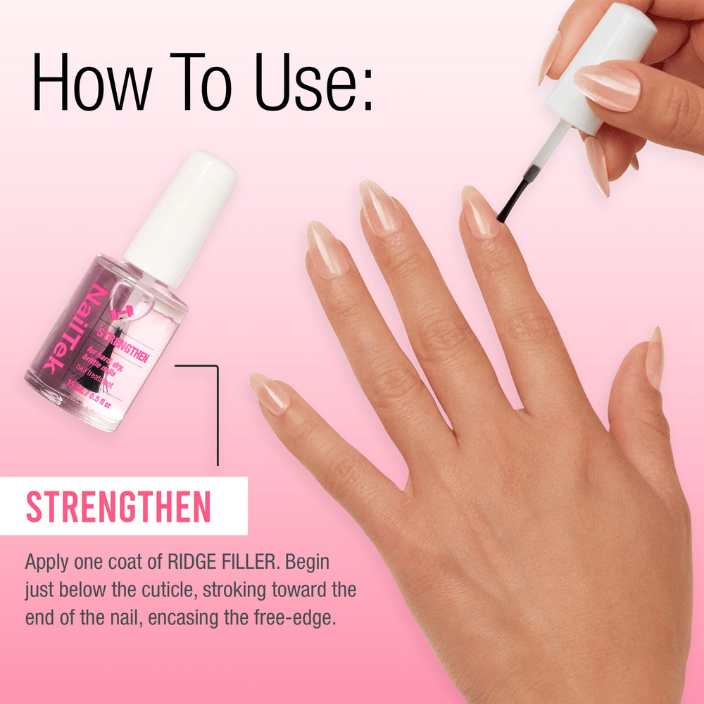 Bare nails shown with Ridge Filler for a natural, strengthened look.
