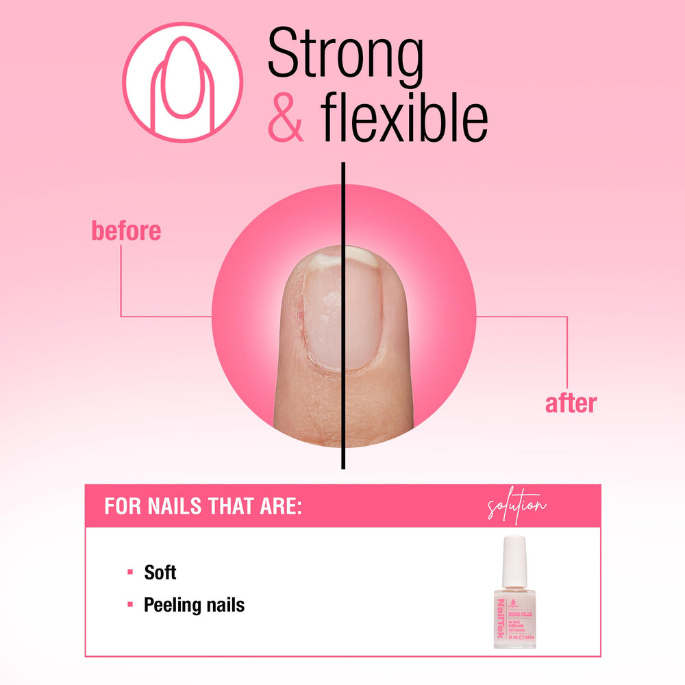 Nail Tek Ridge Filler used as base coat provides a solid underlayer for color.