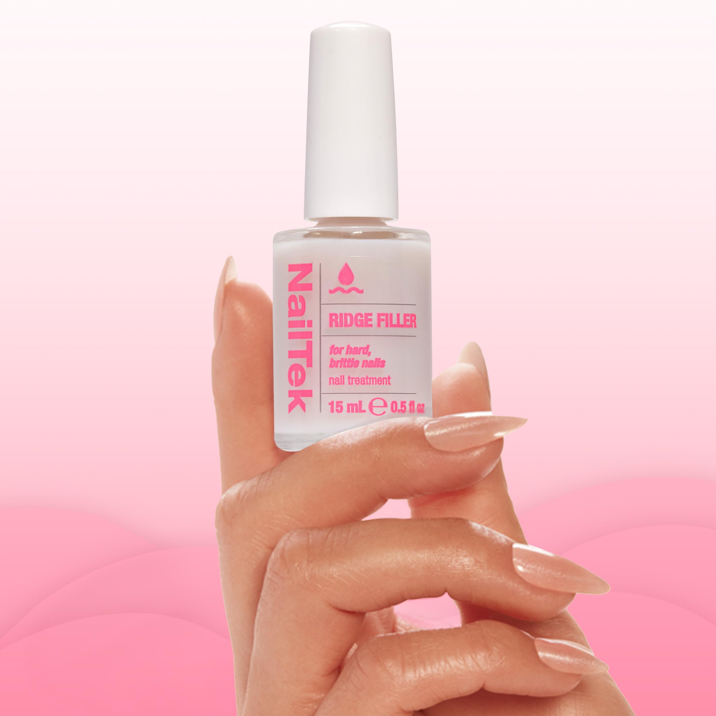 Nail Tek Ridge Filler creates a smooth nail surface ready for polish.